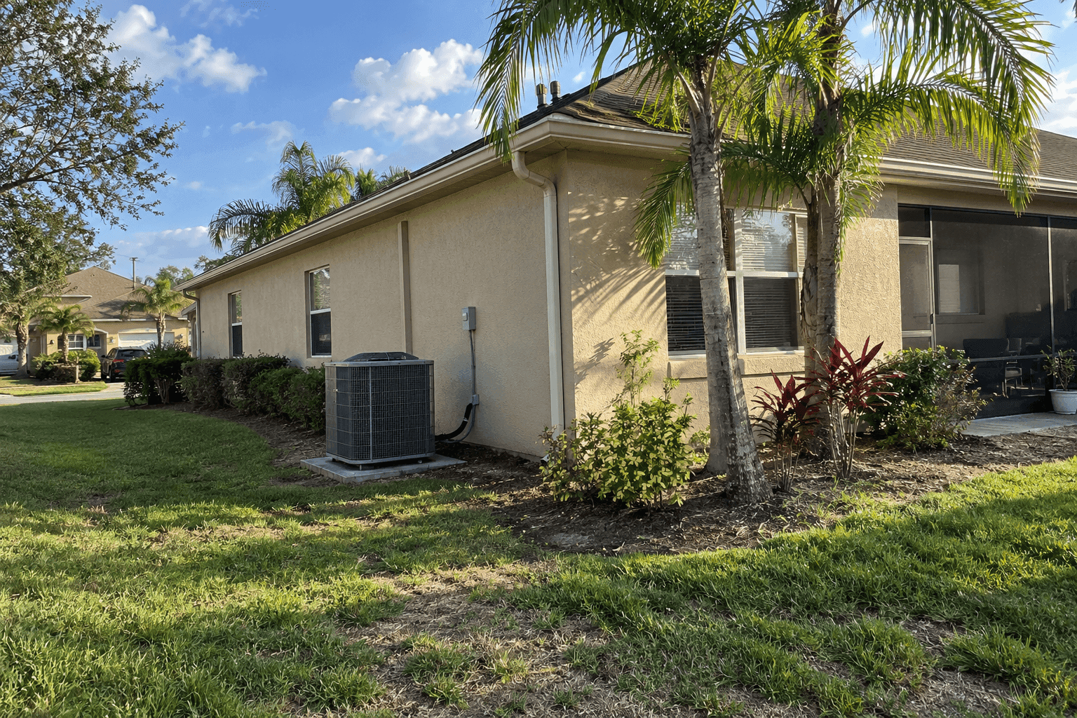 Outdoor air conditioning unit beside a Central Florida home